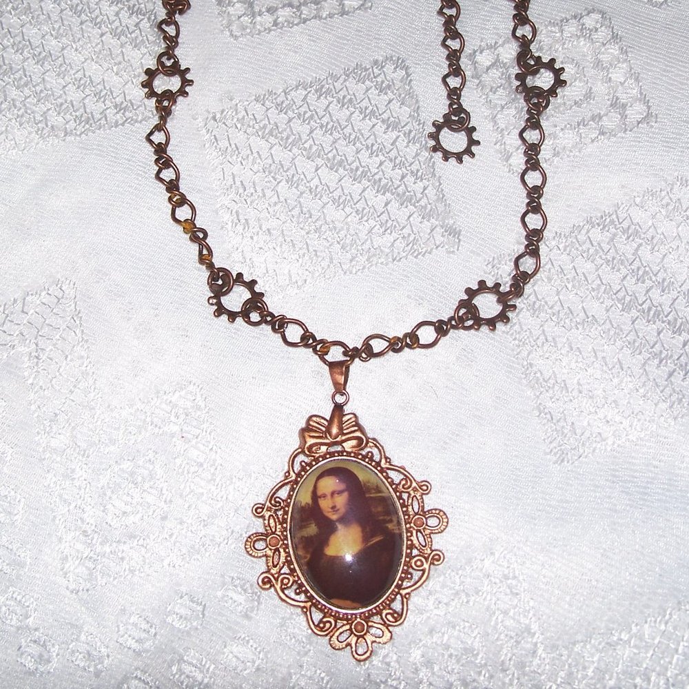 Victorian Steampunk Mona Lisa Pendant Necklace